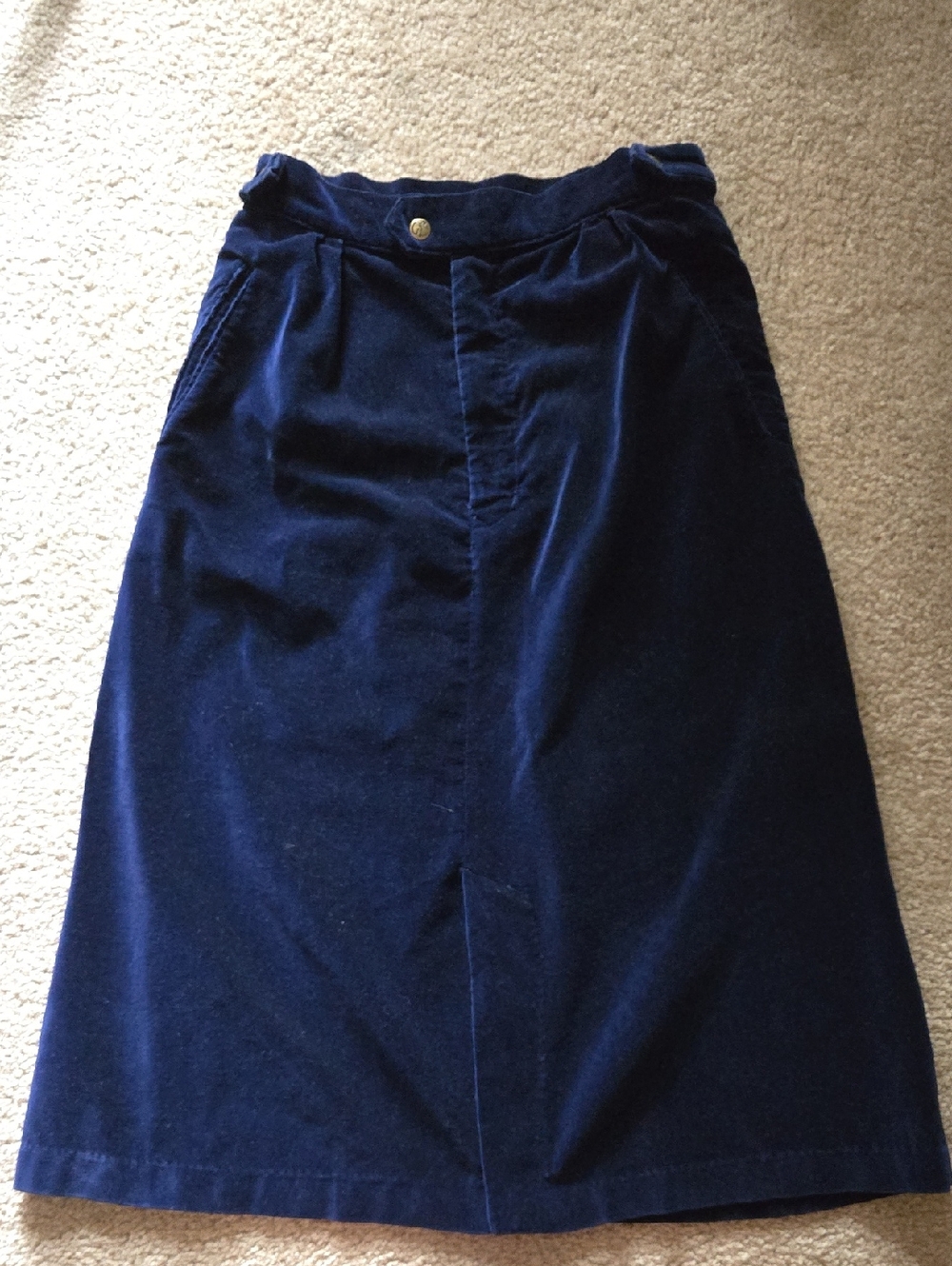 Vintage Royal Blue 100% Cotton Velvet Midi Skirt
